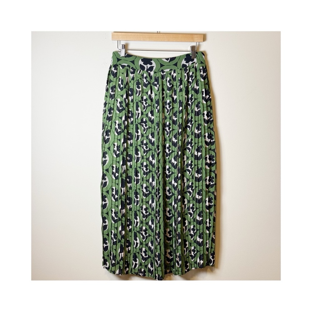 Anthropologie Maeve Green Floral Print Pleated Midi Skirt S - Picture 4 of 10